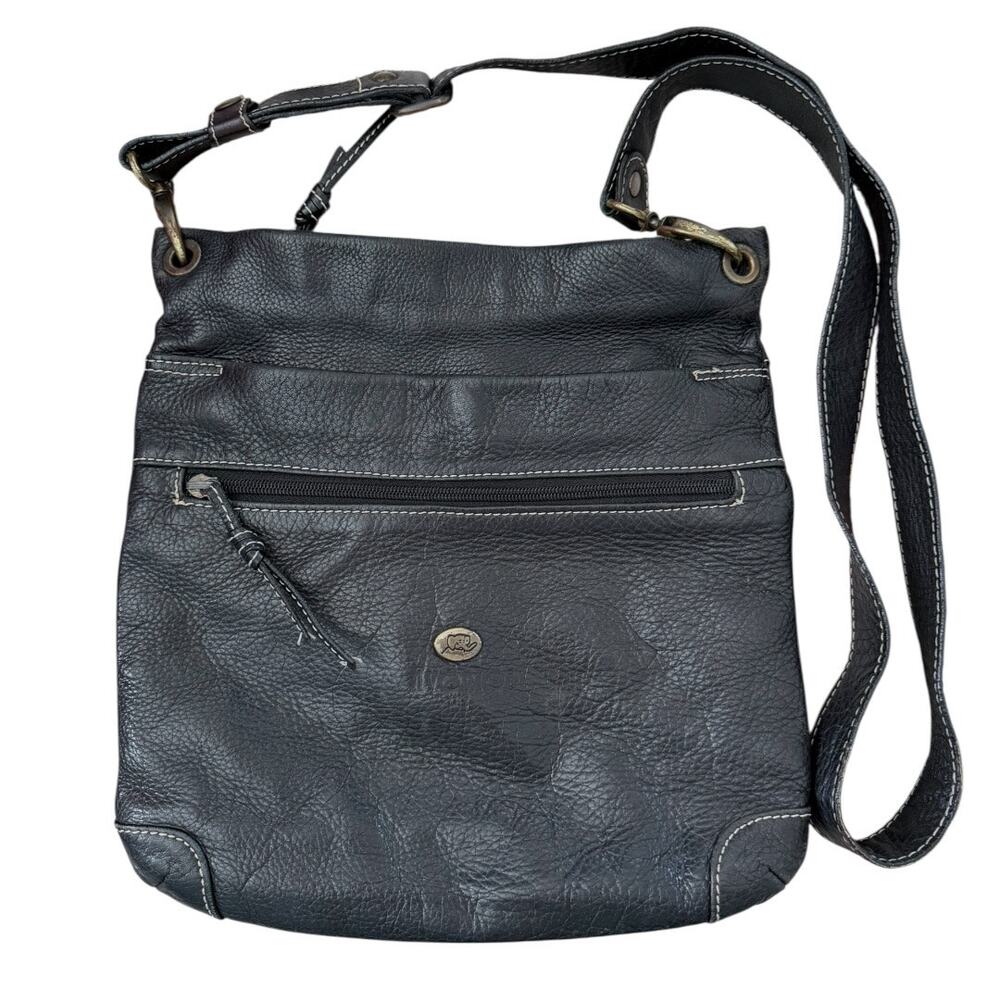 Avorio Black Genuine Pebbled Leather Crossbody Bag Made in Italy Elephant Logo